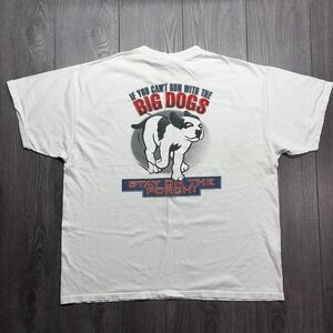 Vintage Big Dogs Iams T-Shirt Mens XL White Graphic Tee Stay On The Porch Y2k